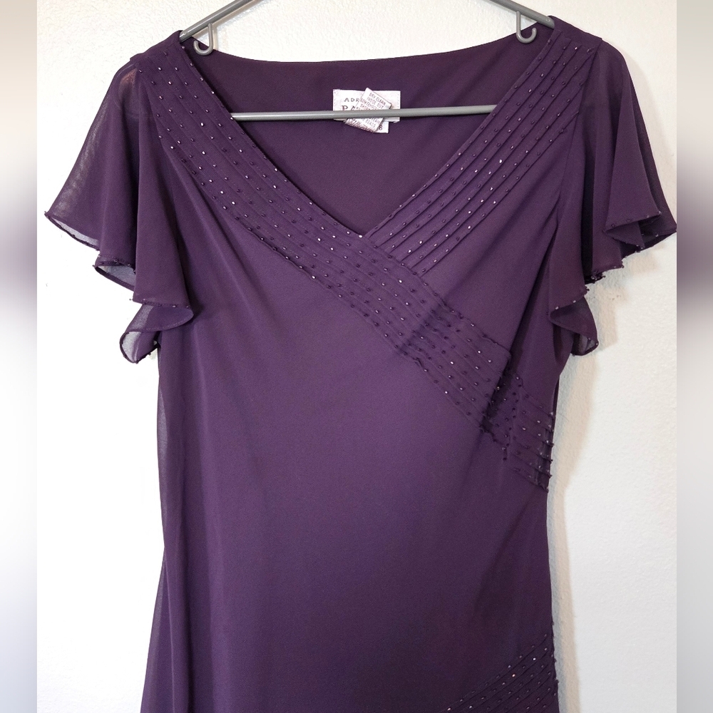 Adrianna Papell | Plum Beaded Asymmetrical Dress Size 8